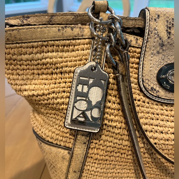 Coach Straw handbag with brown zebra interior lining - great condition - Picture 3 of 7